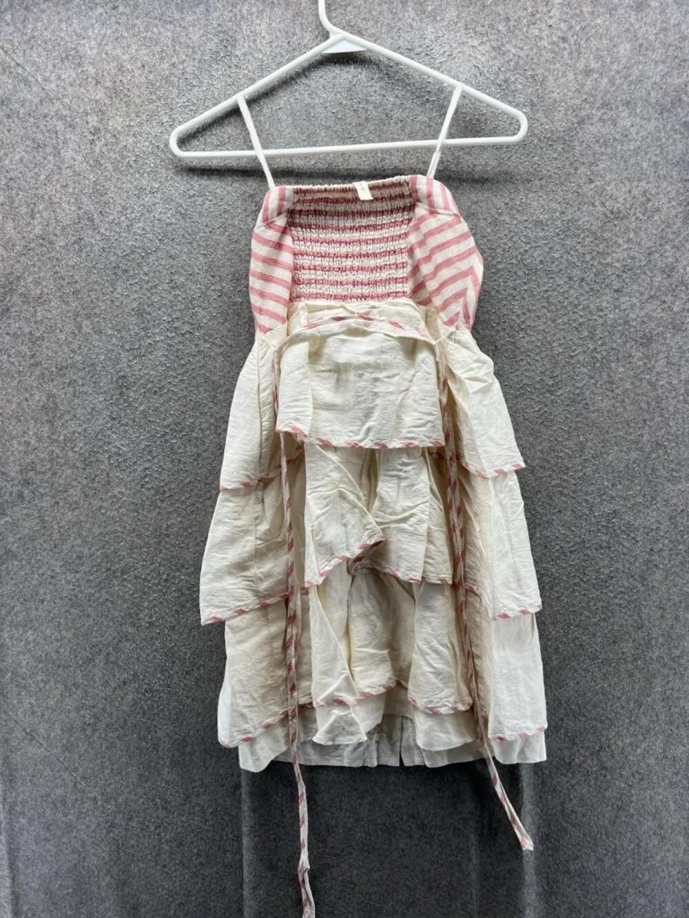 Maeve Dress Girls 6 White Striped Smocked Tiered Ruffle Sundress Button Front